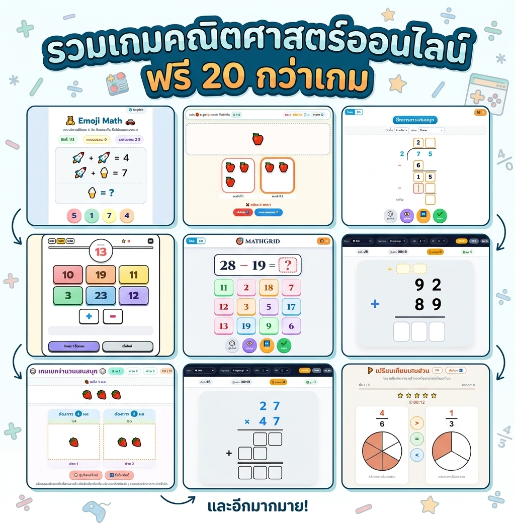 รวมเกมคณิตศาสตร์ออนไลน์ ฟรี 20 กว่าเกม ฝึกทักษะเลขให้ลูกสนุกทุกวัน